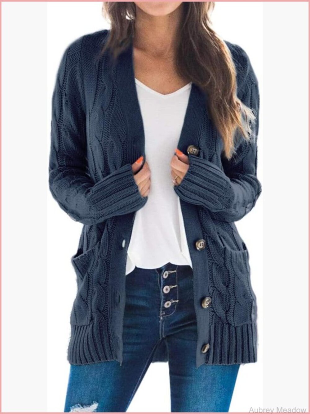 Cable Knit Cardigan Open Front Long Sleeve Button Down Sweater Coat